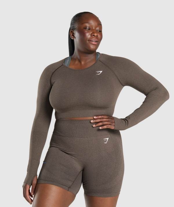 Damske Crop Top Gymshark Vital Seamless 2.0 Long Sleeve Hnede | LS7208145